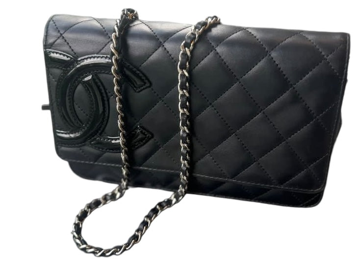 Chanel Black Leather Cambon Wallet on Chain WOC Crossbody Bag Clutch