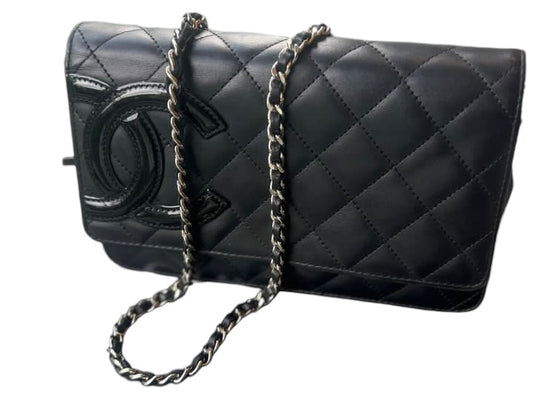Chanel Black Leather Cambon Wallet on Chain WOC Crossbody Bag Clutch