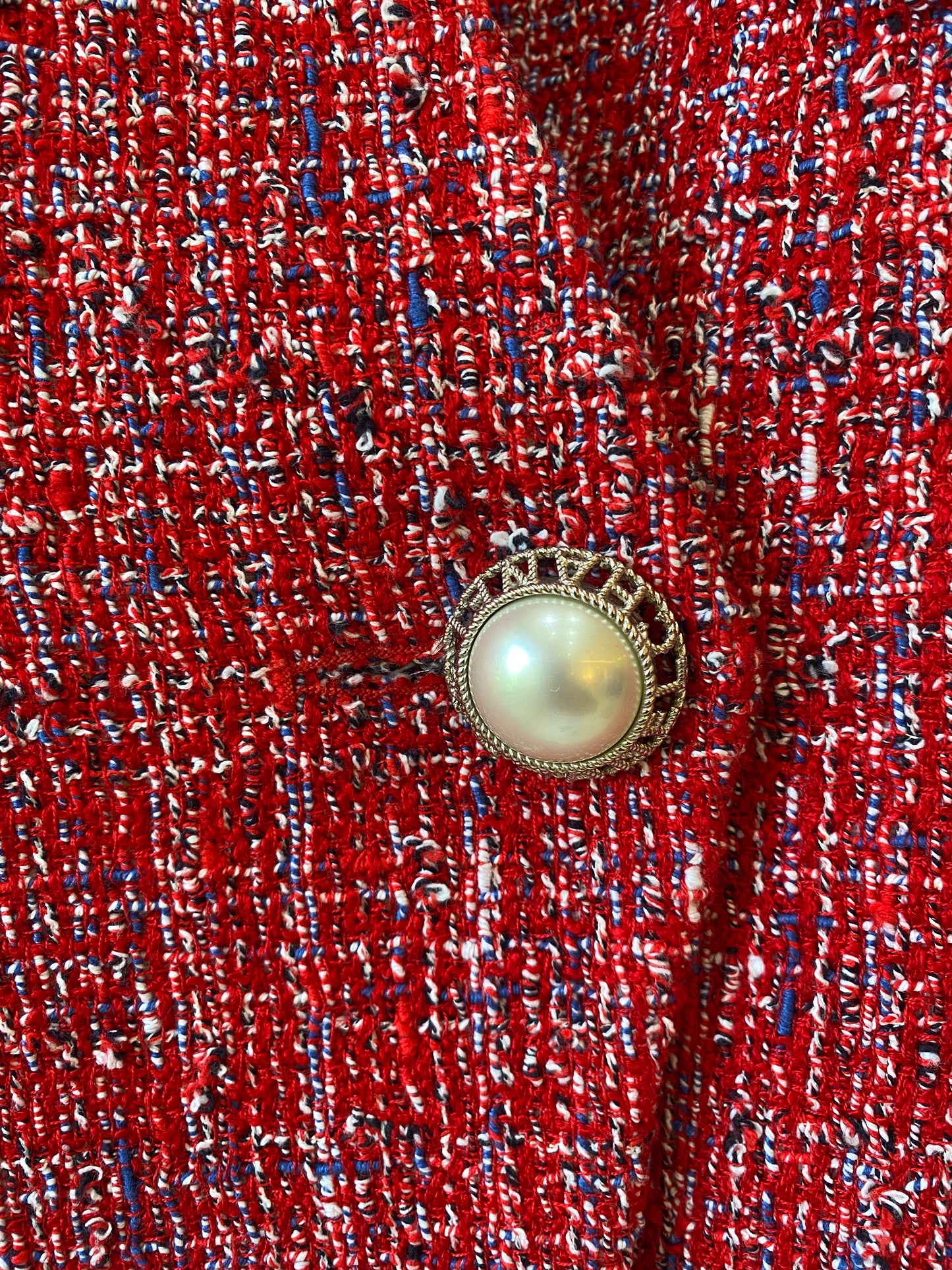 Chanel 19C La Pausa Red Tweed Pearl Jacket FR 38