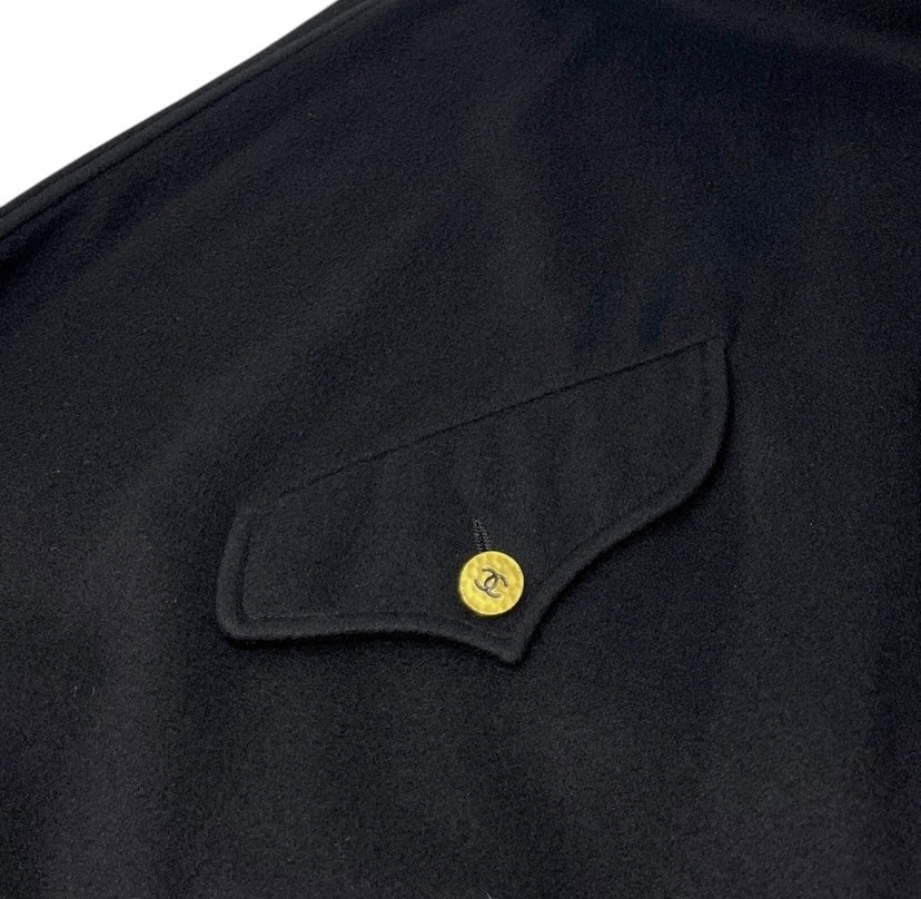 Chanel Vintage 94A Black Oversized Cashmere Long Jacket Coat FR 36