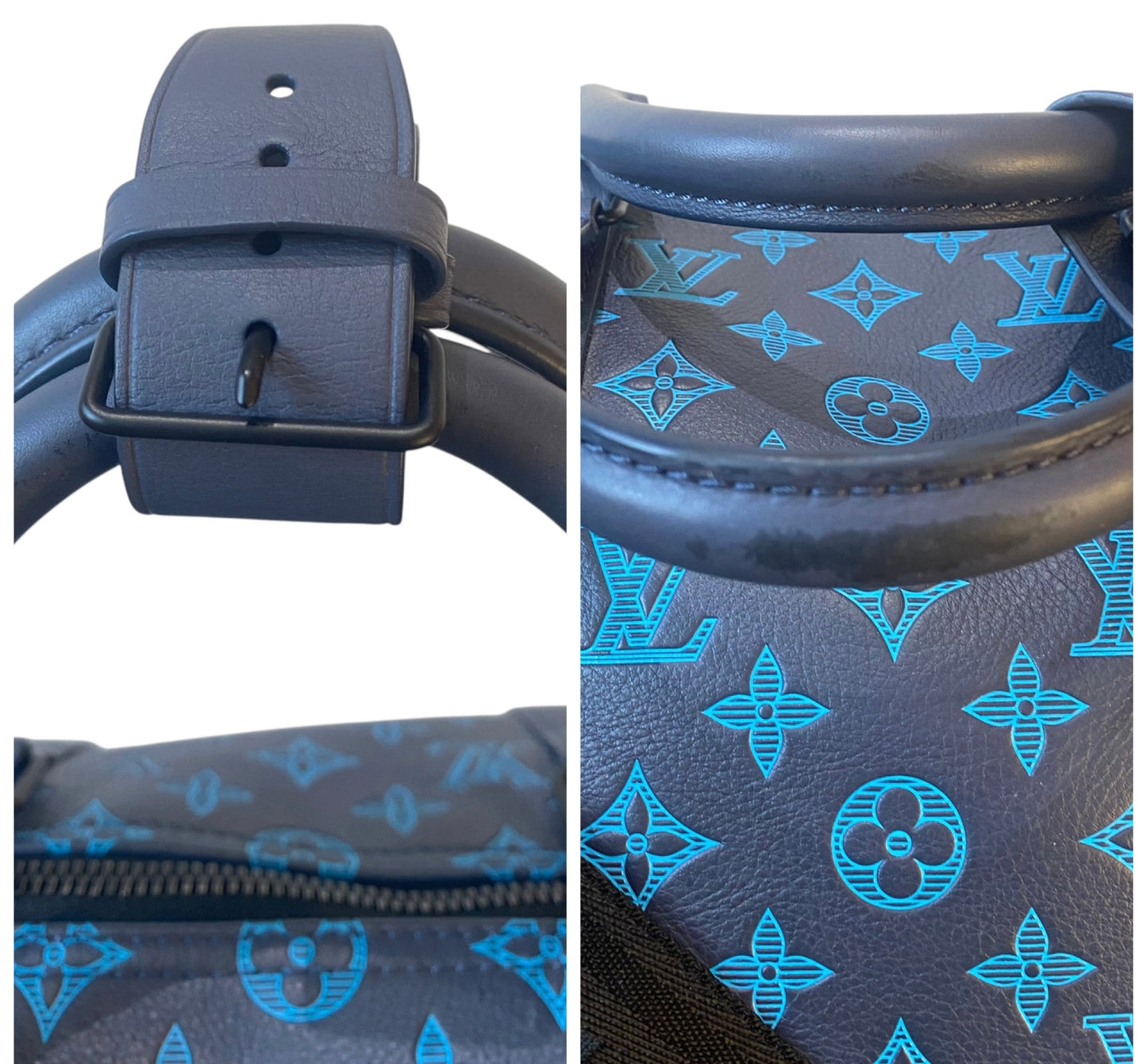 Louis Vuitton LIMITED EDITION Keepall Navy Teal River Bandouliere 50 Monogram Shadow!