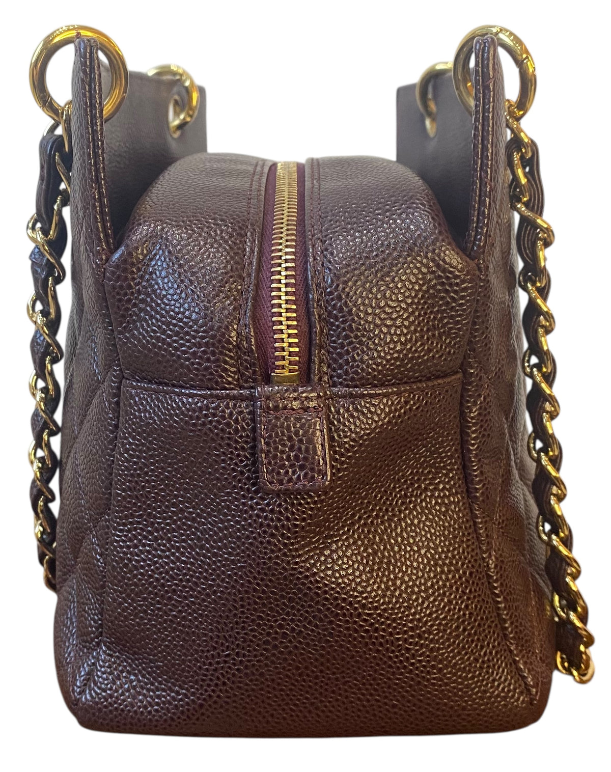 Chanel PTT Dark Chocolate Brown Quilted Caviar Leather Petite Timeless Shopping Tote Bag GHW