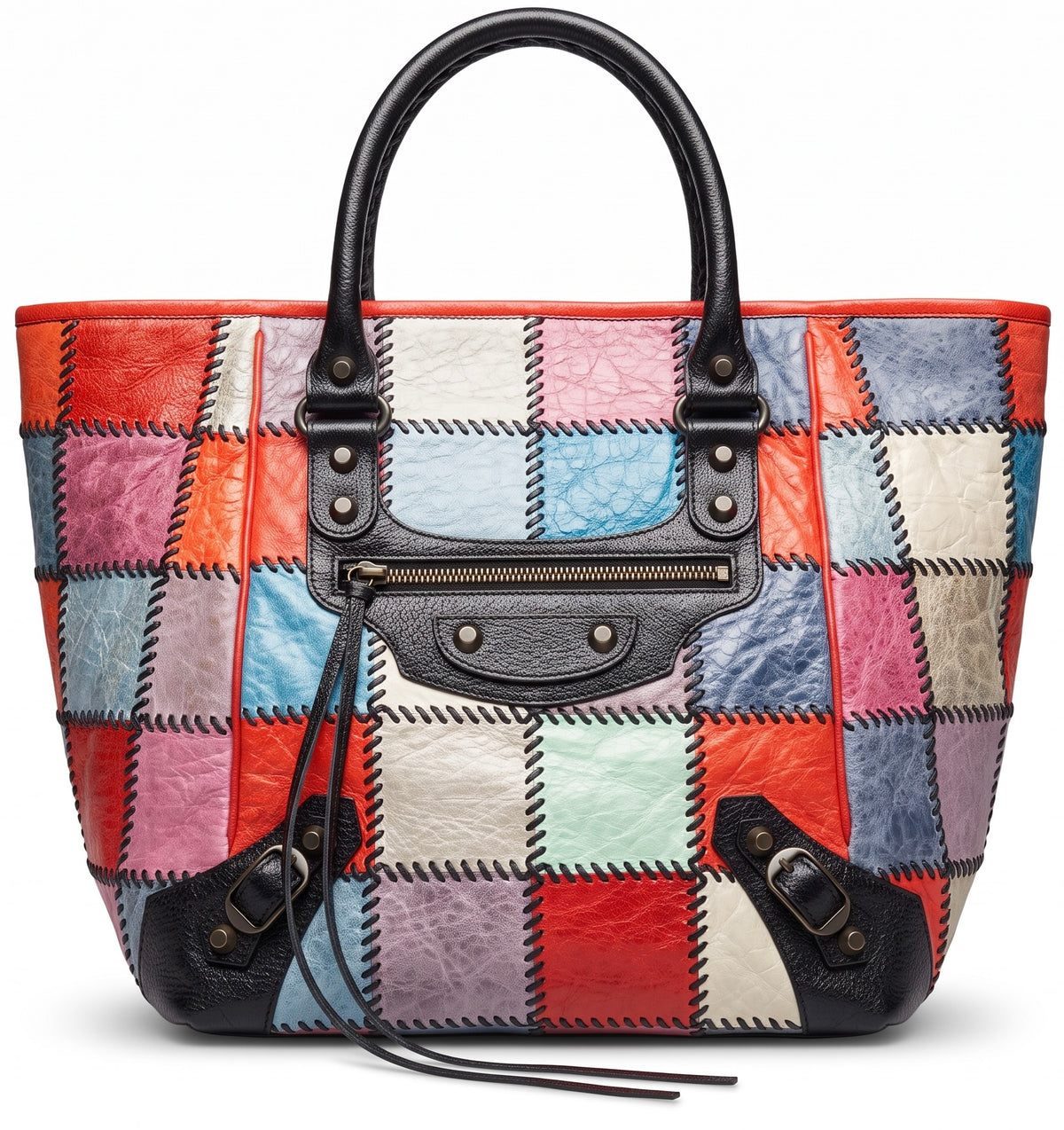 RARE BALENCIAGA VINTAGE MULTICOLOR PATCHWORK CITY TOTE BAG