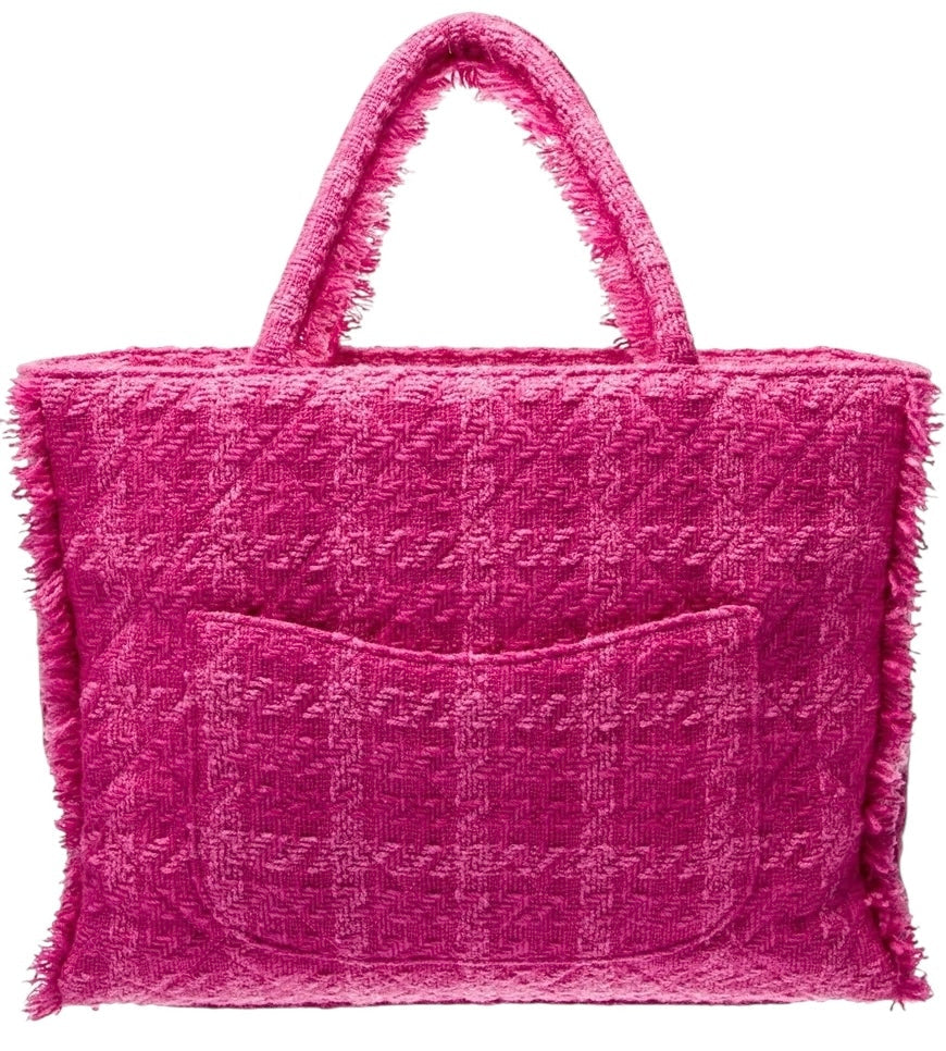 Chanel 19K Large Giant Logo Pink Tweed Shopping Tote Bag GHW