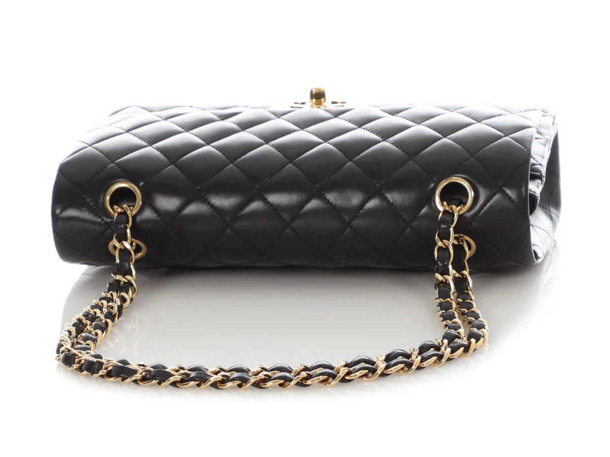 Chanel Classic Timeless Double Flap Medium Lambskin Black Shiny Gold Hardware