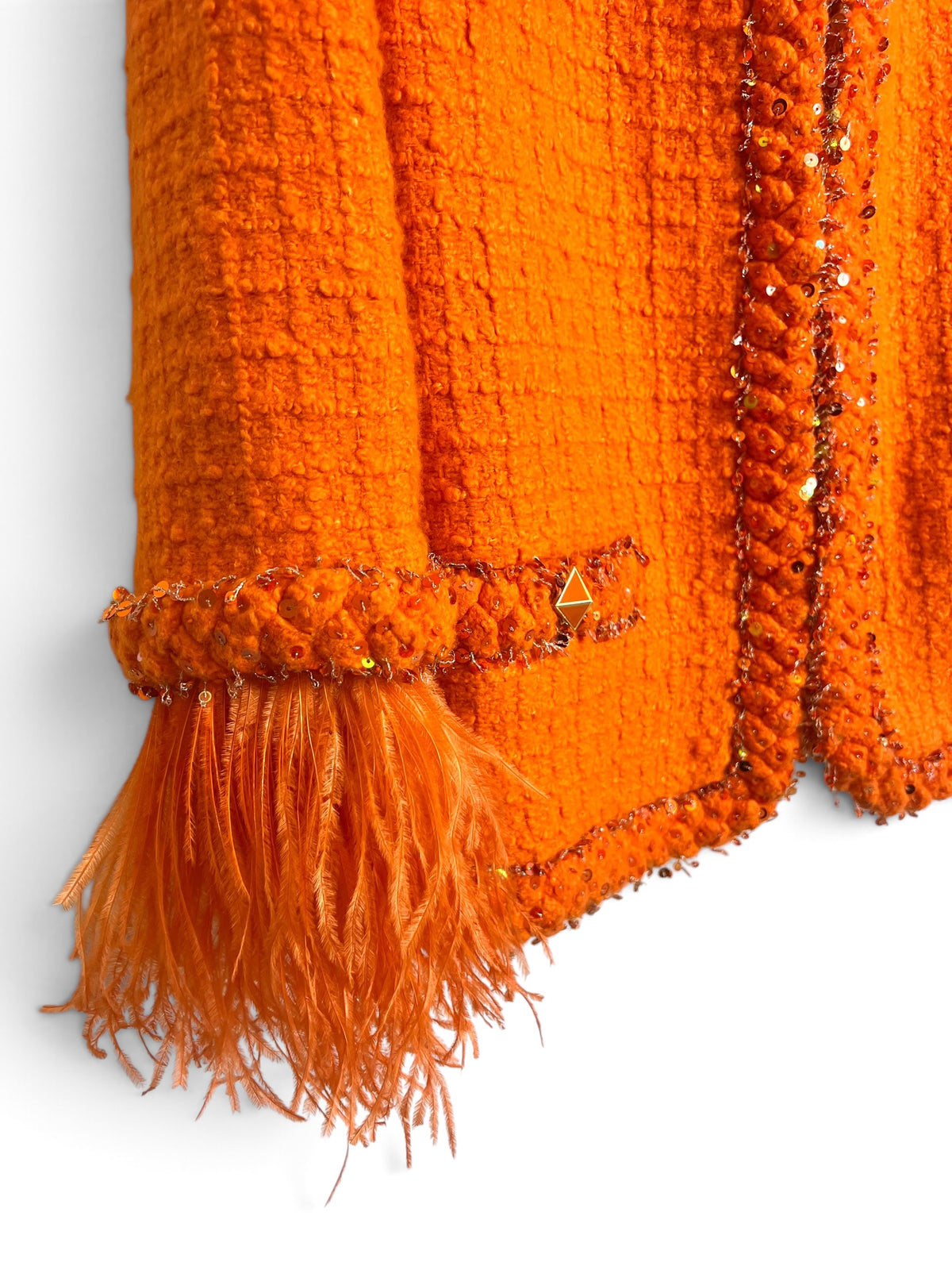 Valentino Orange Tweed Sequin Ostrich Feathers Jacket IT 38/40 US S/M