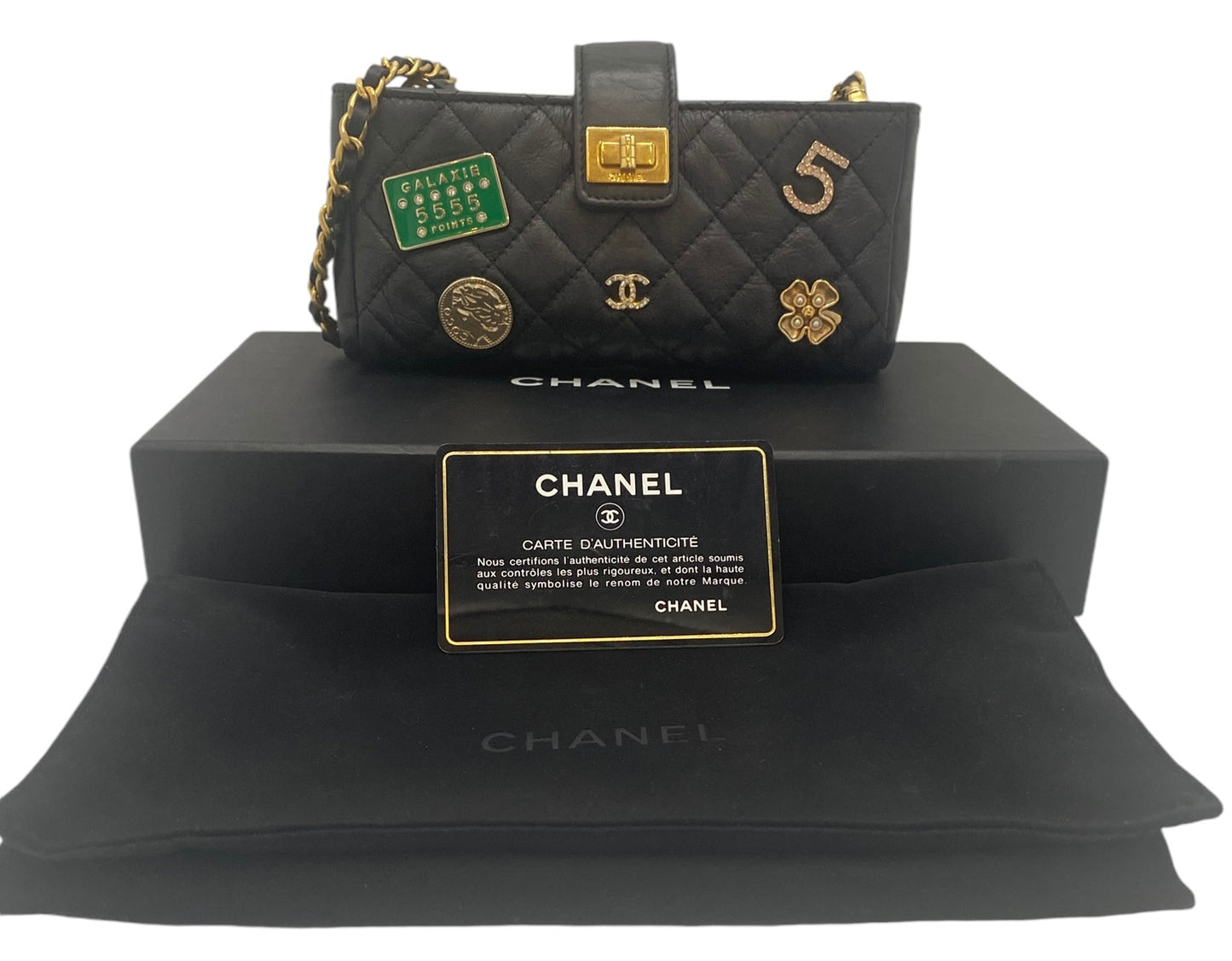 Chanel 2016 Limited Edition 2.55 Reissue Quilted Aged Calfskin Lucky Charm Casino Crossbody Mini Clutch with Chain