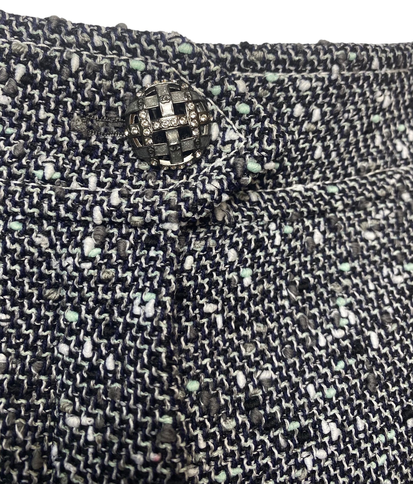 Chanel 2019 Black Gray White Baby Blue Tweed Boucle Shorts FR 38