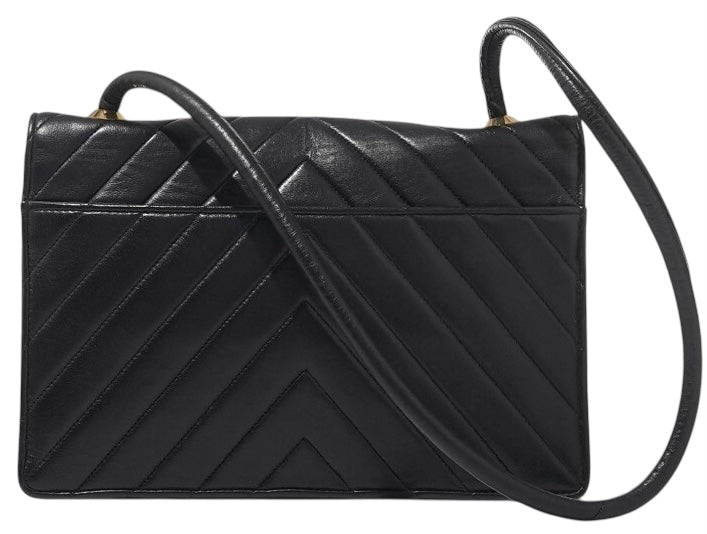 Vintage Chanel 90’s Medium Black Chevron Lambskin Crossbody Flap Bag 24K GHW