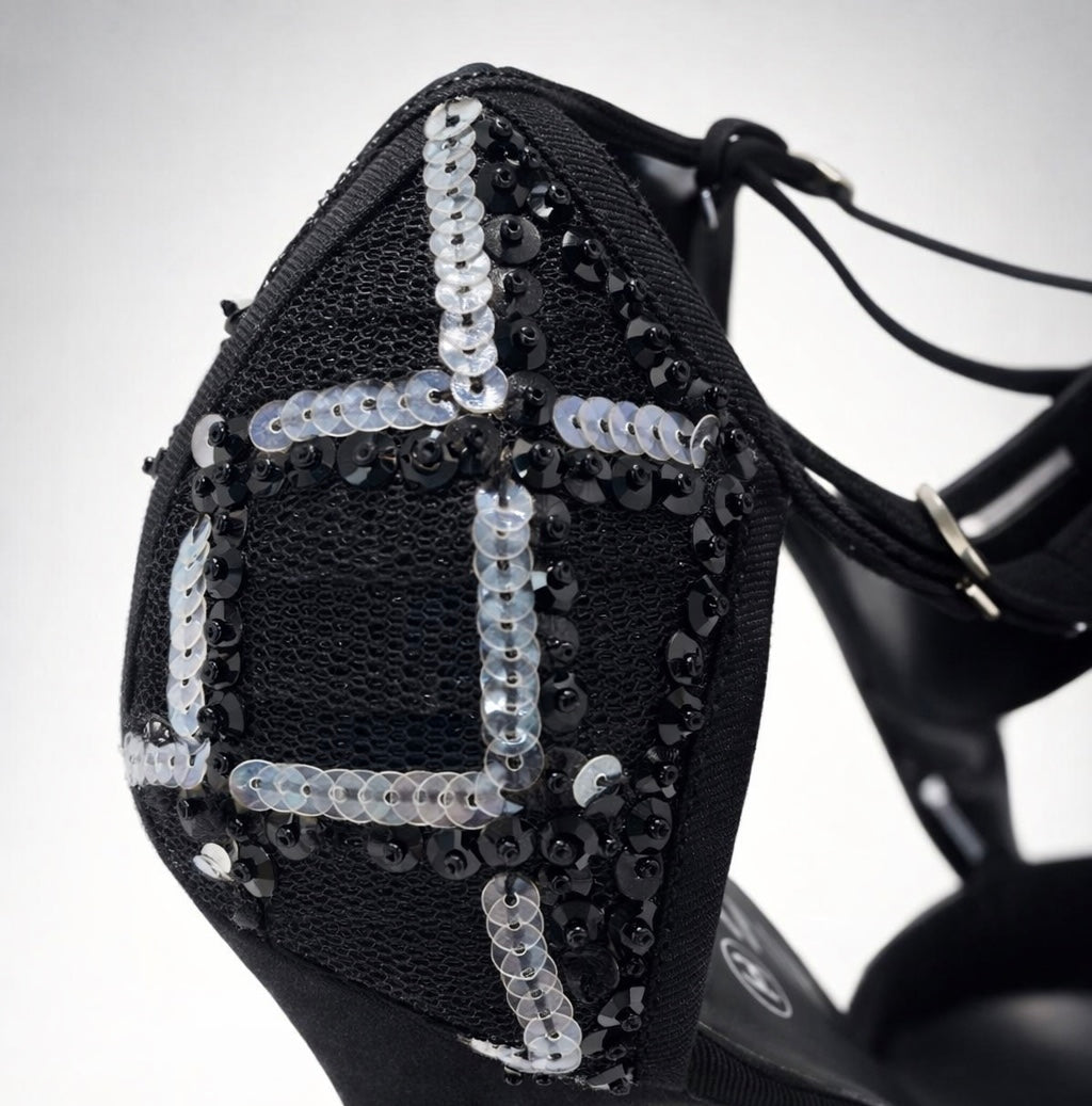 Chanel 09P Removable CC Brooch Black Sequin Bow Strap Heels EU 40