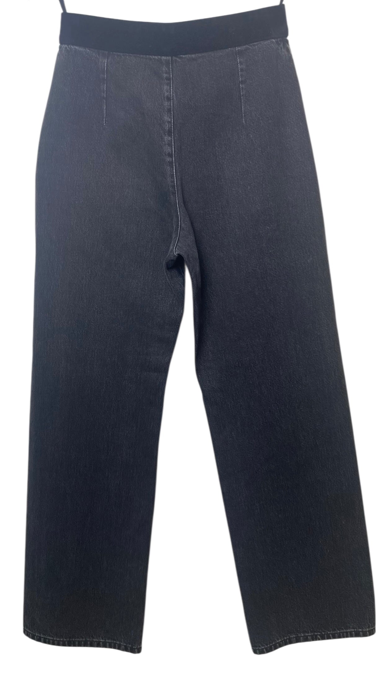 Chanel 20C Washed black velvet-trimmed cotton denim sailor boyfriend jeans FR 36