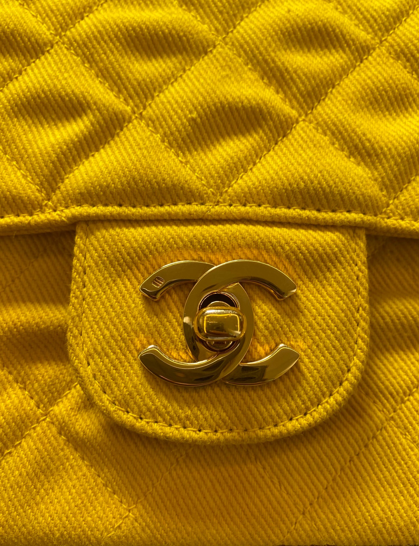 Vintage Chanel 90’s Yellow Denim Medium Classic Flap Bag 24K Gold Hardware