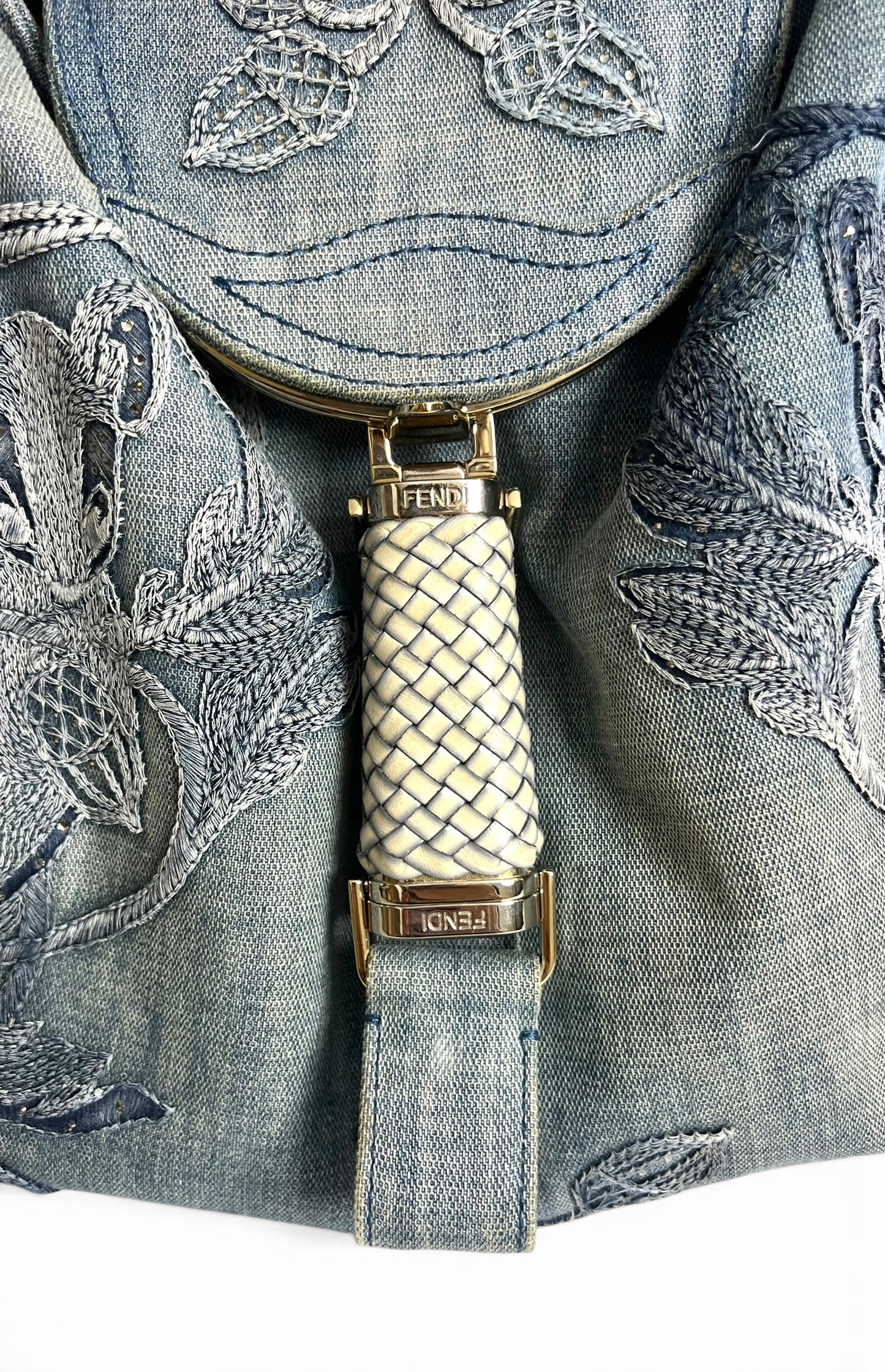 Vintage Fendi 2006 SS Limited Edition Blue Denim Squirrel Embroidered Spy Bag