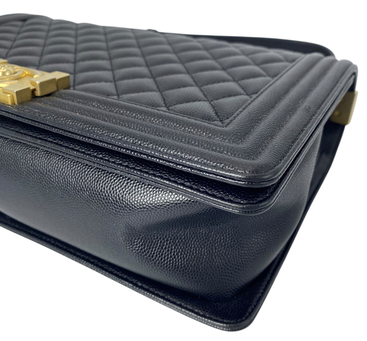 Chanel 2019 Black Caviar New Medium Boy Bag Aged Gold Hardware