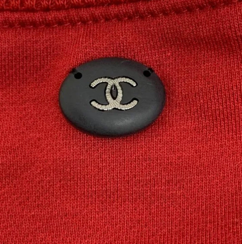 Chanel 17B Red Navy Blue Gabrielle Logo Pullover Sweater FR 46