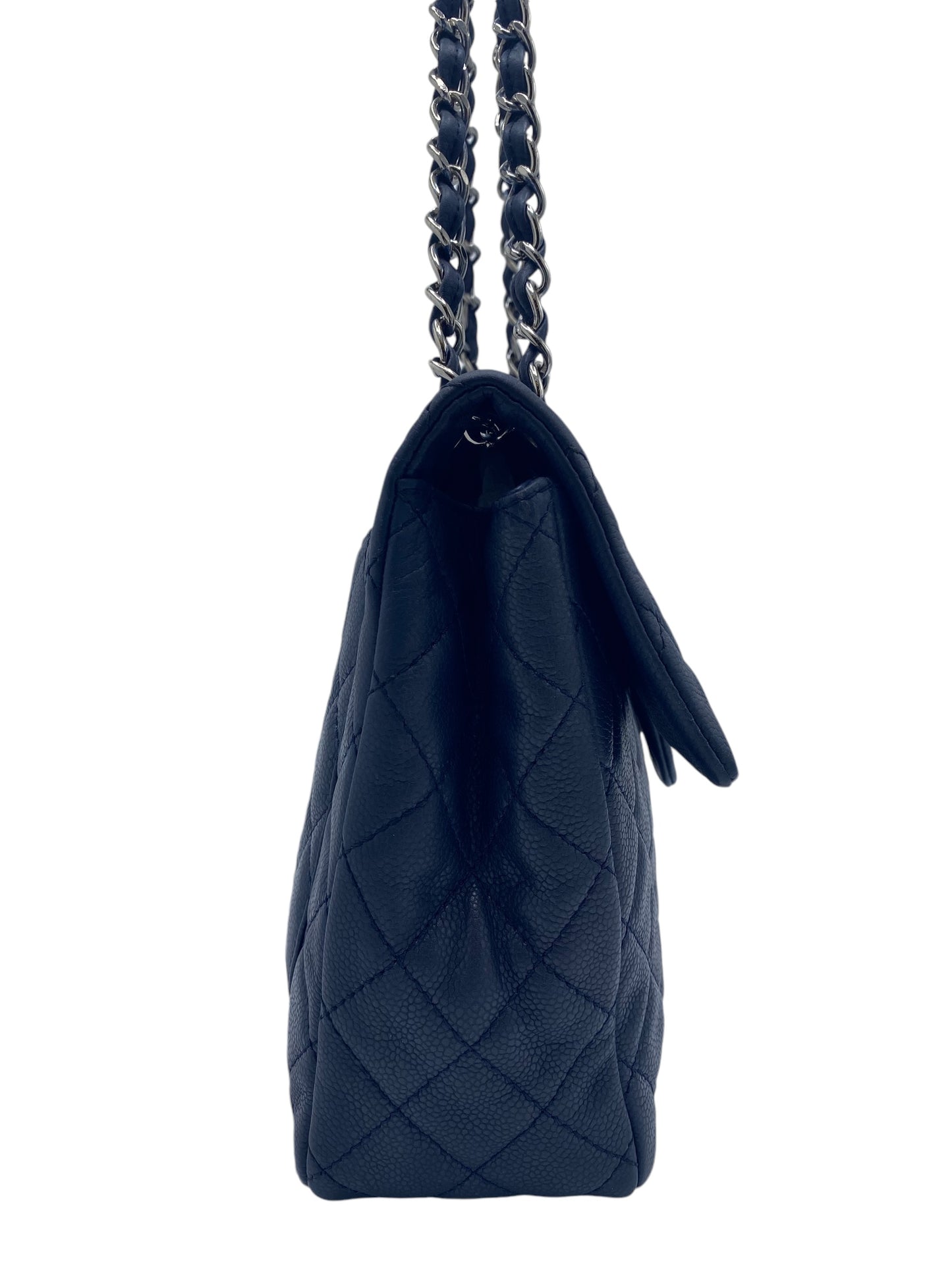 Chanel Navy Blue Soft Caviar Maxi Classic Flap Bag Silver Hardware SHW