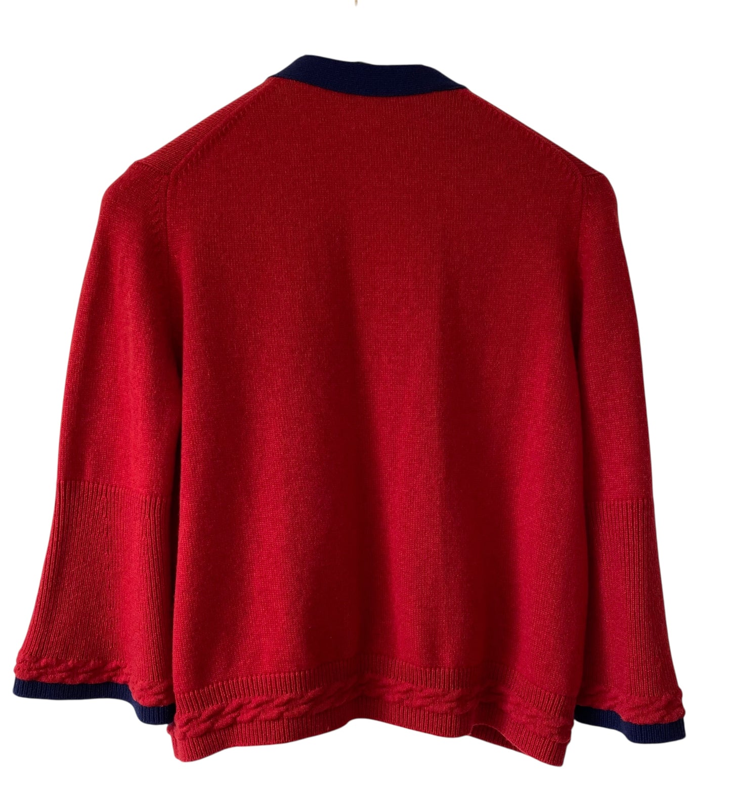 Chanel Cashmere Red and Navy Blue Classic Cardigan FR 42