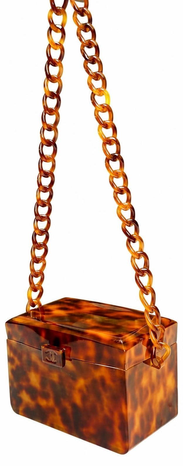 EXTRA RARE Vintage Chanel 1994-1996 Tortoiseshell Plexiglass Mini Box Vanity Bag