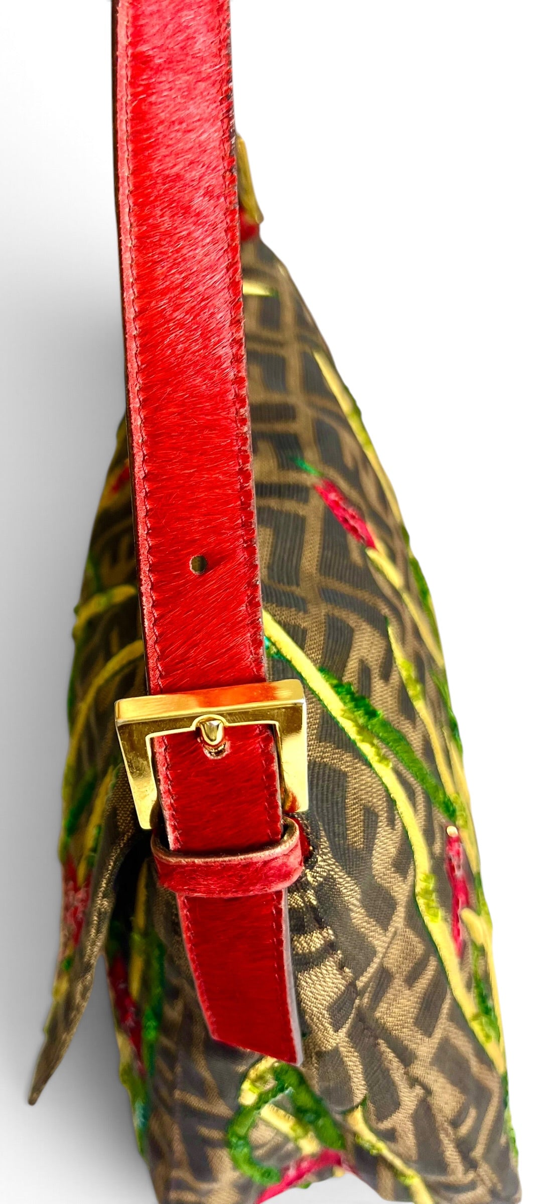 Vintage FENDI Garden Floral Embroidered Beaded Pony Hair Zucca FF Mamma Baguette Bag