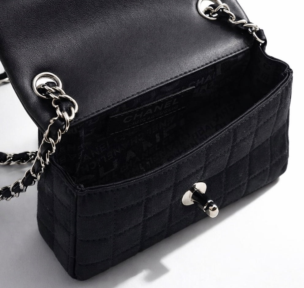 Chanel 04A Black Satin Mini Lipstick Mirror Charm Classic Flap Bag