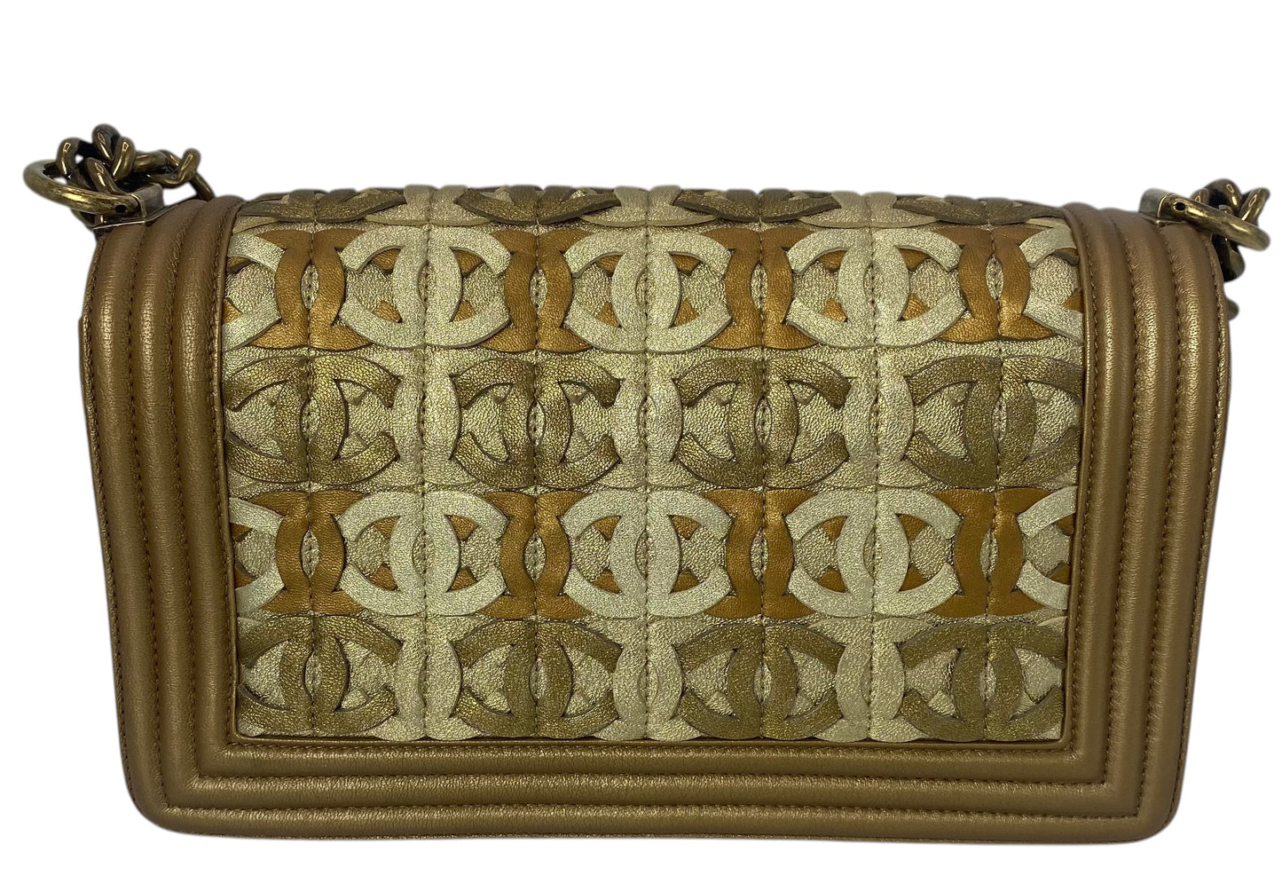 Chanel 15C Metallic Gold CC Cut Out Old Medium Boy Bag