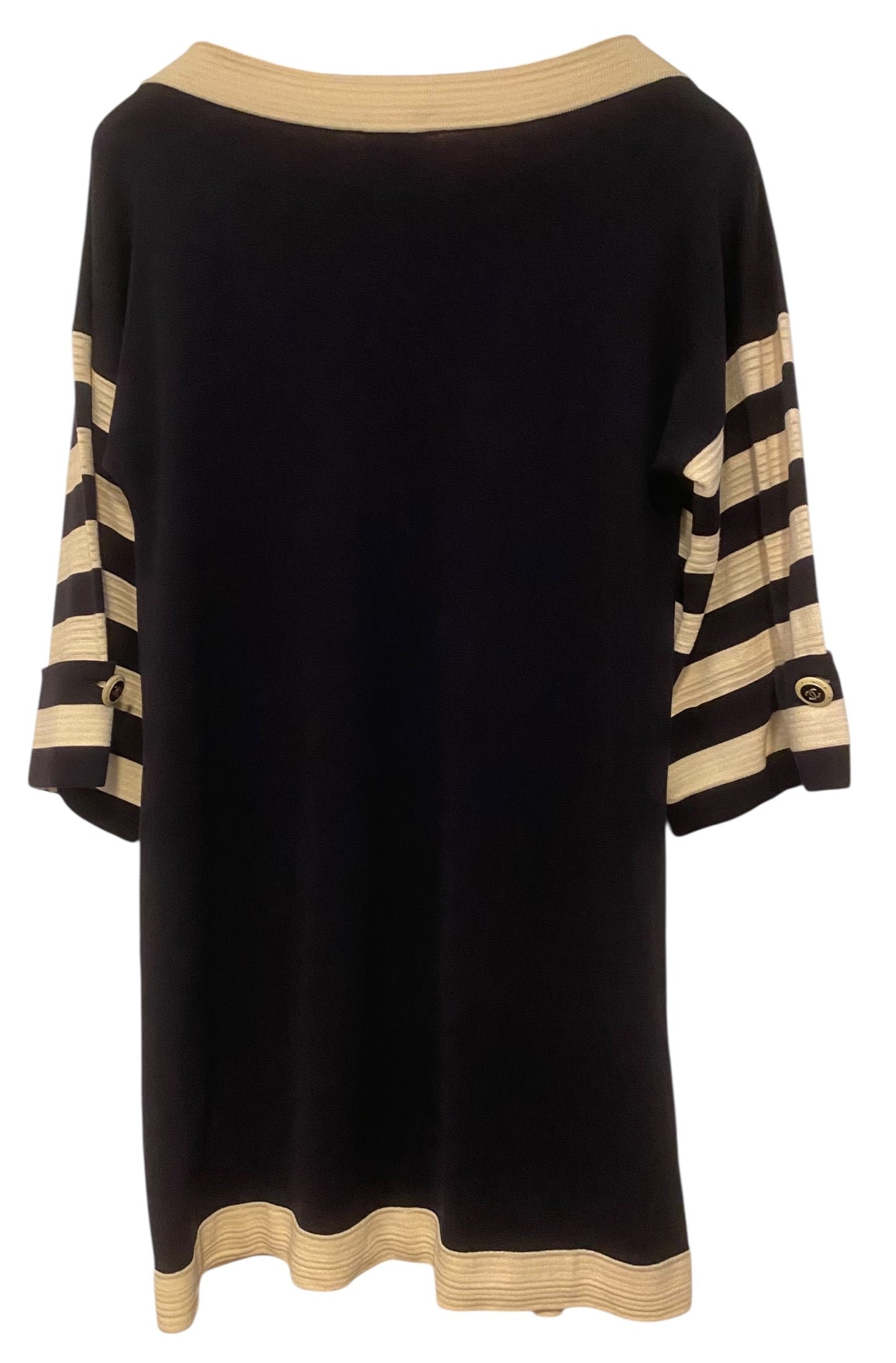 Chanel 14C Navy Blue White Gondola Motif CC Buttons Dress FR 36