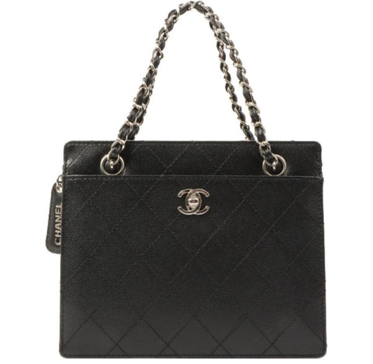 Chanel Vintage 1998 Black Caviar Leather Medium Tote with Silver Hardware