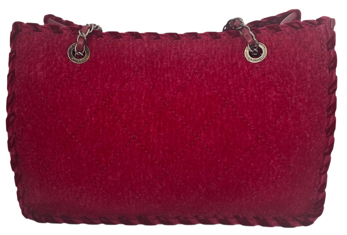 Chanel Medium Fancy Felt Raspberry Red Wool Shopping Tote Bag