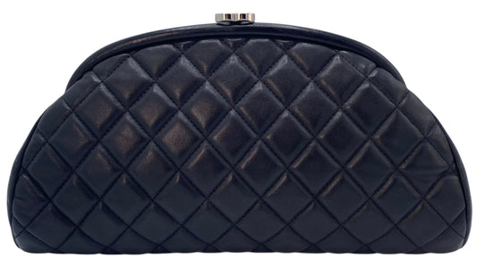 Chanel Black Quilted Lambskin Leather Timeless Classic Clutch Bag