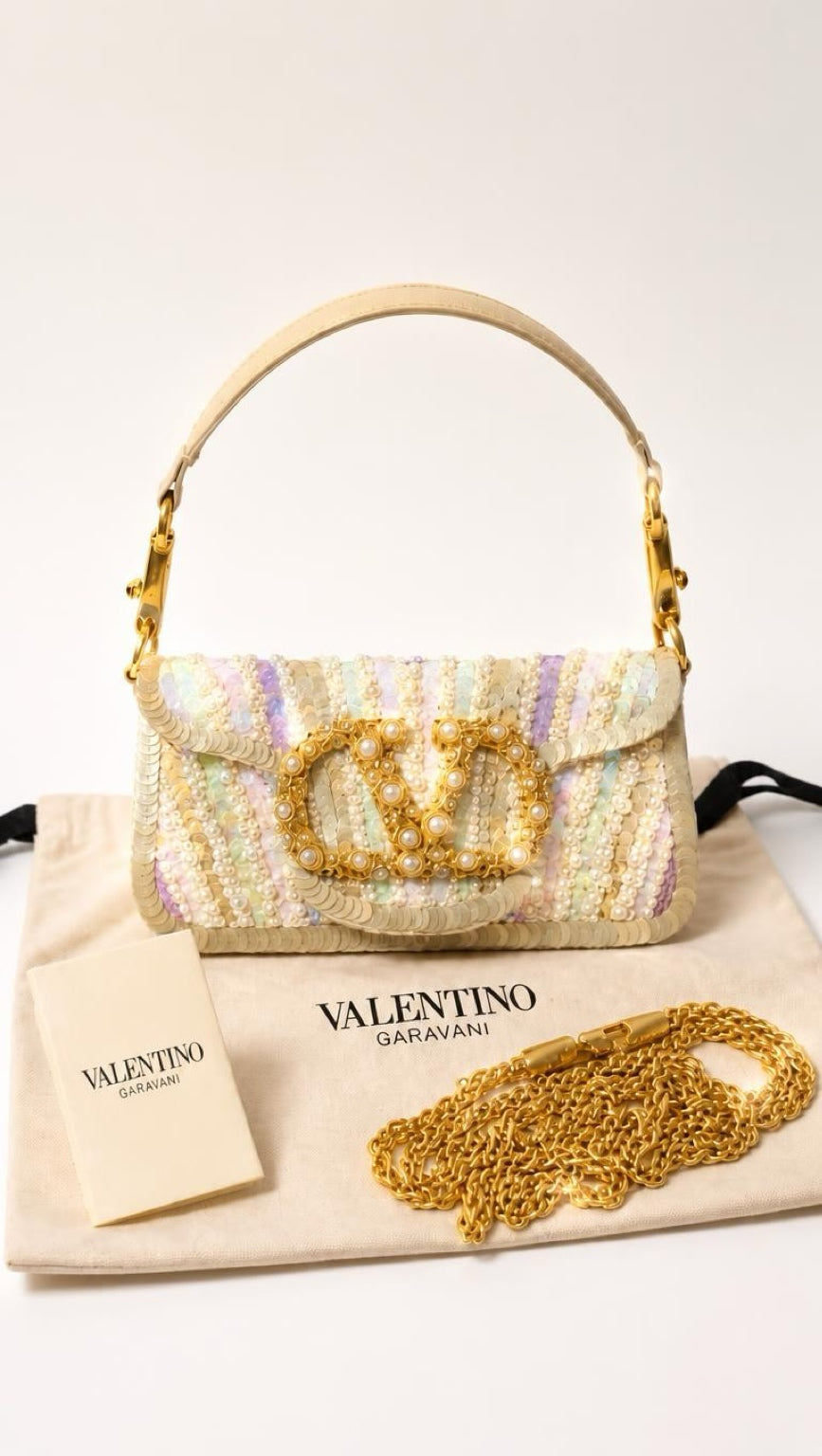 Valentino Garavani 2026 Locò Small Multicolor Embroidered Jewel V Logo Shoulder Bag