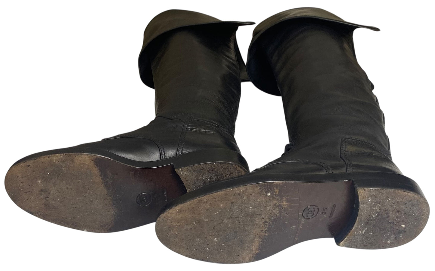 Rare Vintage Chanel 90s Claudia Schiffer Black Leather CC Riding Boots EU 36 (fits 37)