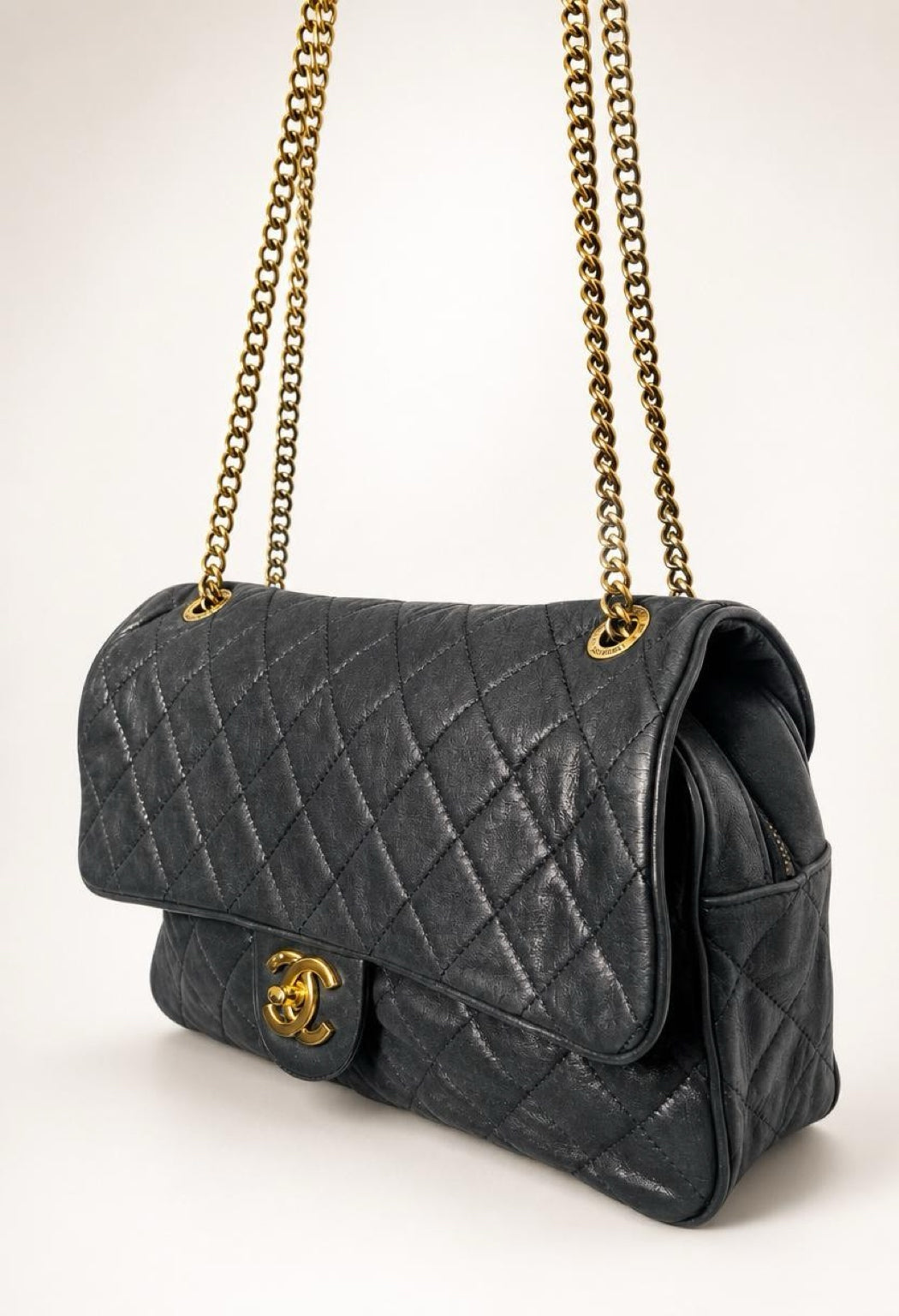 Chanel Black Quilted Iridescent Calfskin Shiva Jumbo Classic Flap Bag GHW