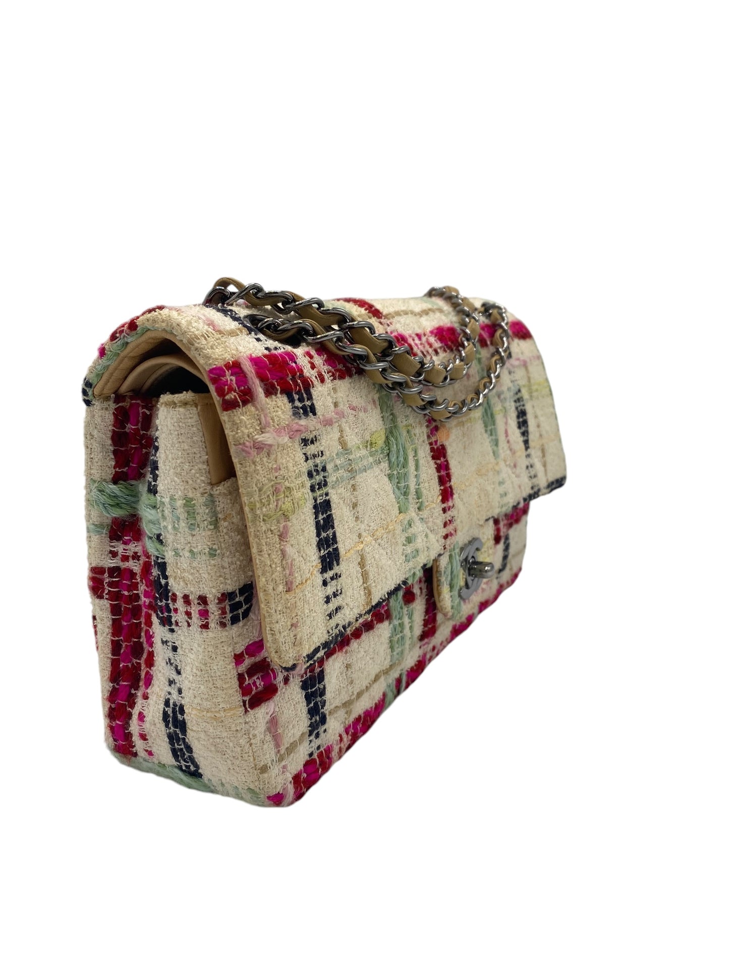 Chanel Multicolor CC Classic Timeless Tweed Medium Double Flap Bag with Ruthenium Hardware