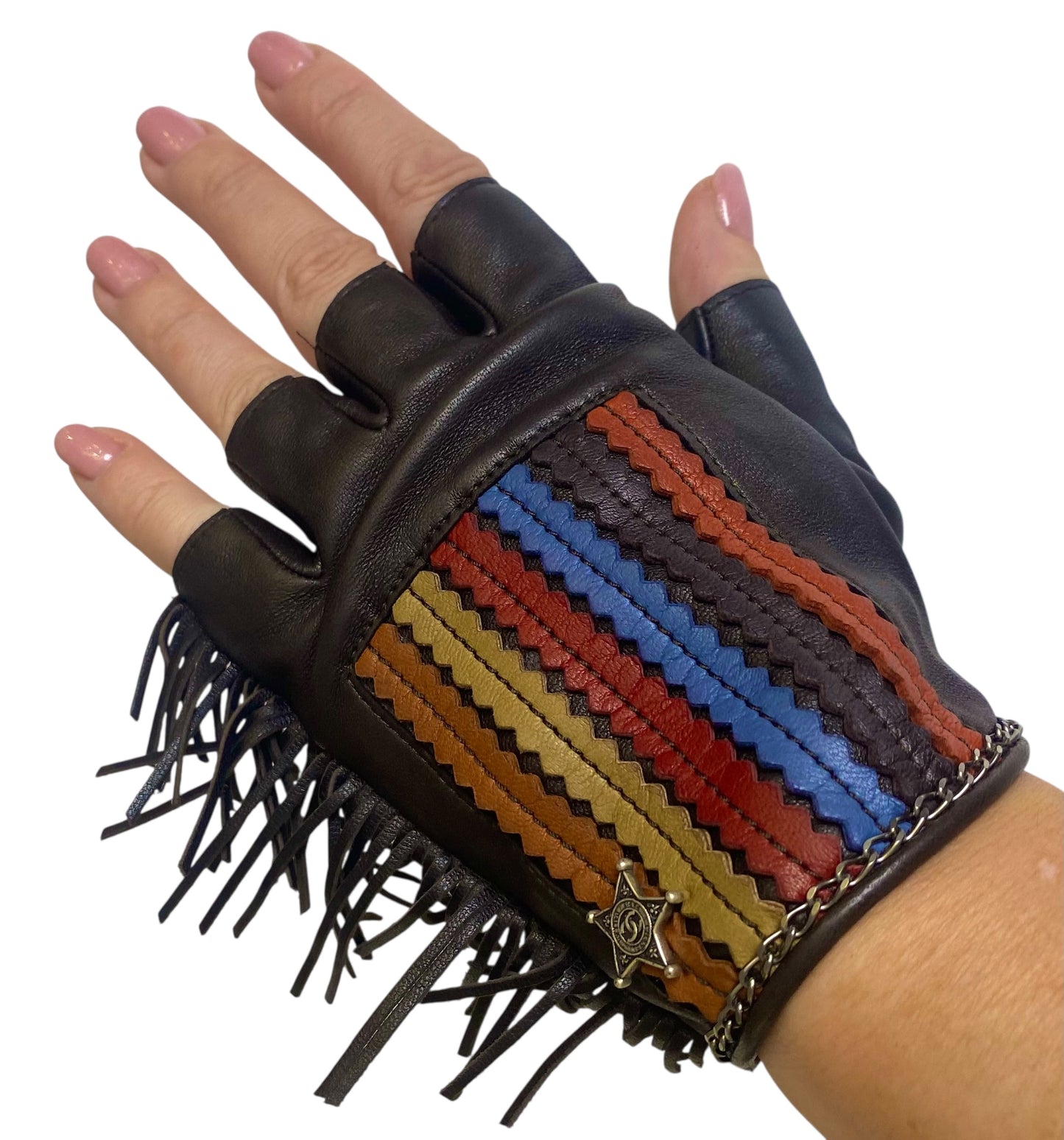 Rare Chanel 14A Paris Dallas Dark Brown Multicolor Gloves 8