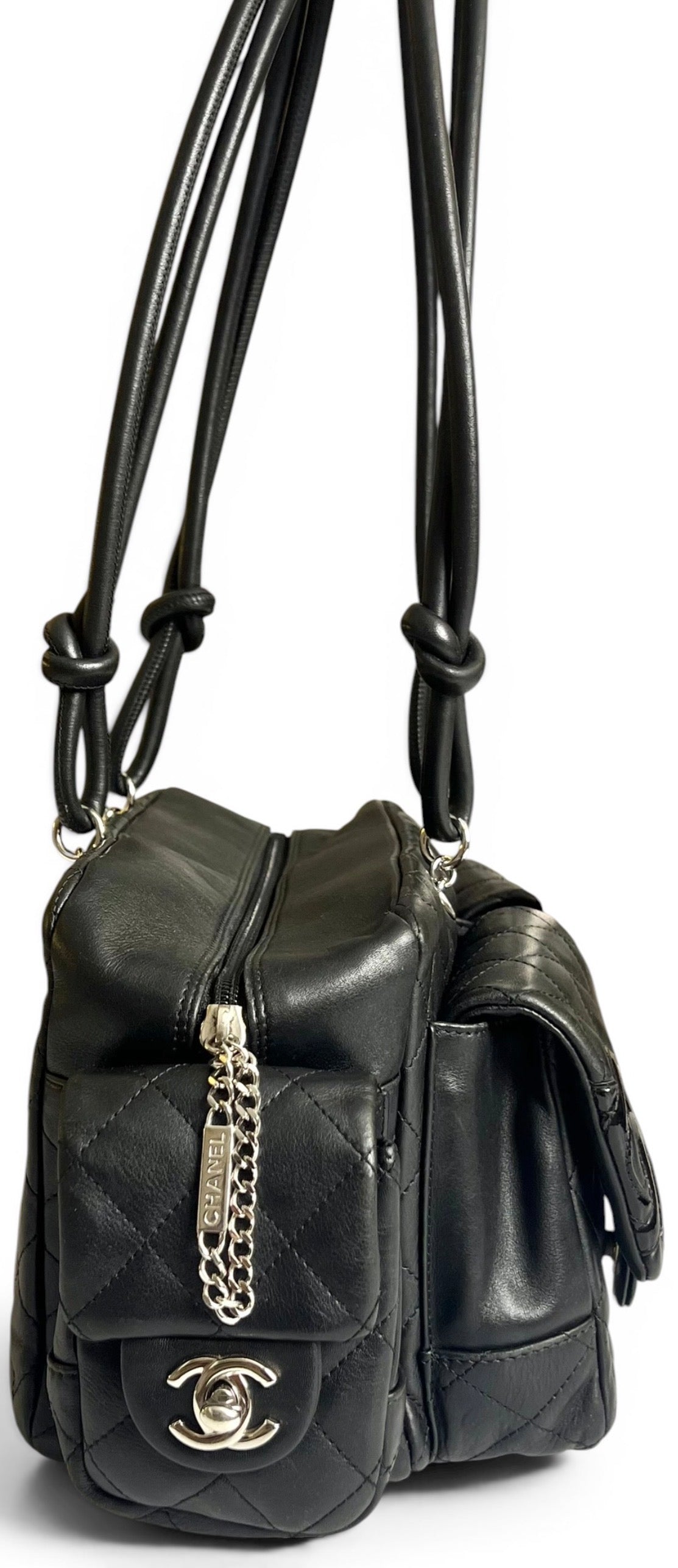 Chanel 2005 Small Cambon Reporter Black Lambskin Handbag SHW