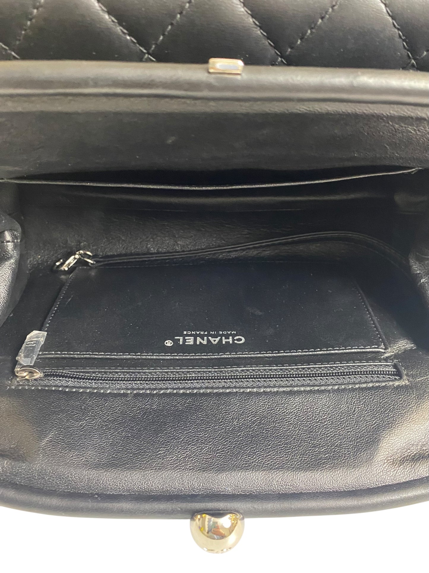 Chanel Classic Black CC Kisslock Lambskin Frame Compartment Bag