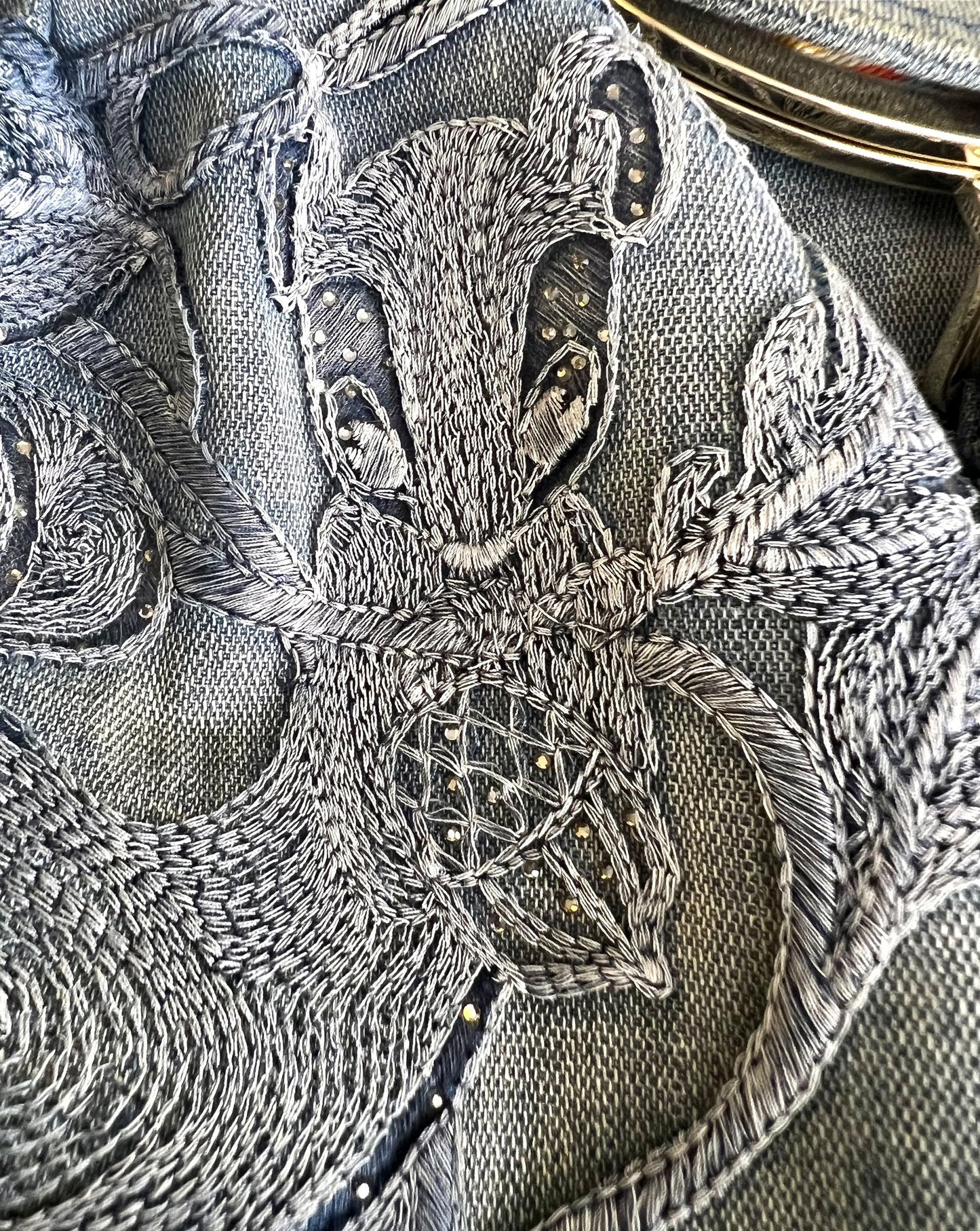 Vintage Fendi 2006 SS Limited Edition Blue Denim Squirrel Embroidered Spy Bag