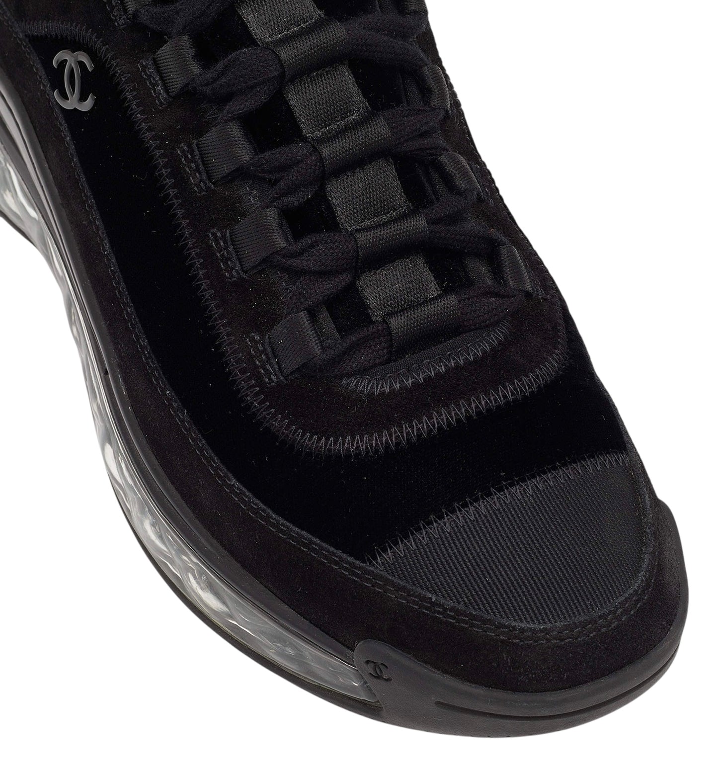 Chanel 20A Black Velvet and Suede Grosgrain CC Sneakers EU 41