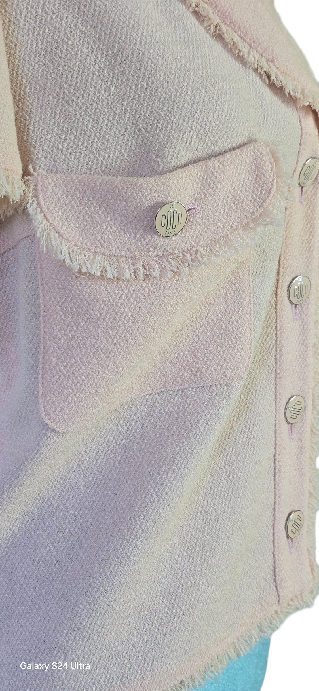 Chanel 2008 Runway Coco Line Pink Wool Boucle Short Sleeve Top Blouse Jacket FR 36