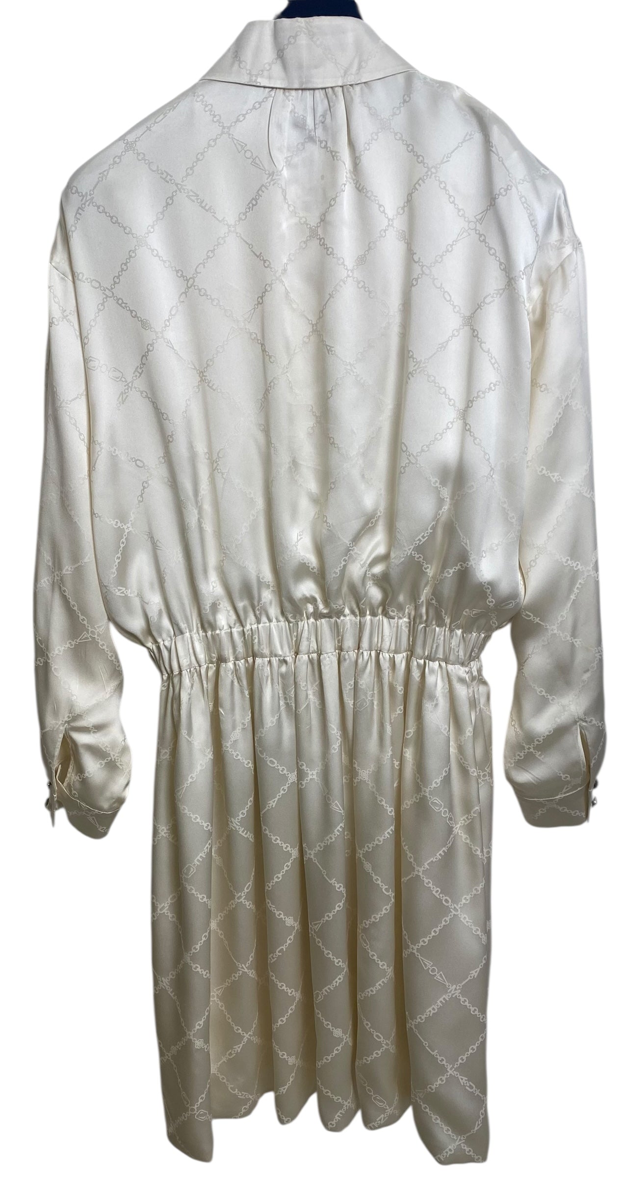 Chanel 22B Ecru Jacquard Silk CC Logo Velvet Bow Blouson Dress FR 40