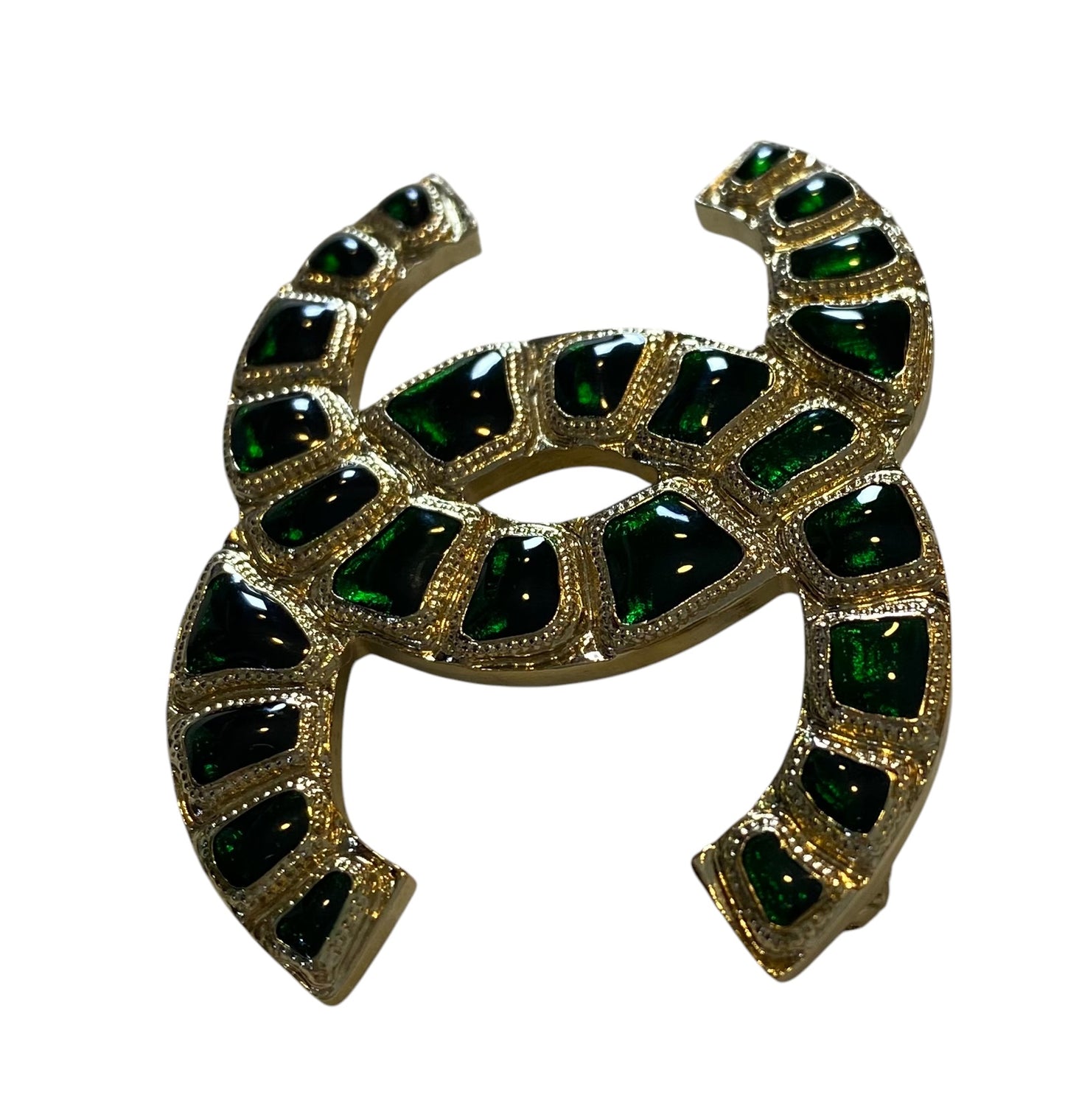 Chanel 19A Paris New York Egyptian Collection Green Gold CC Brooch