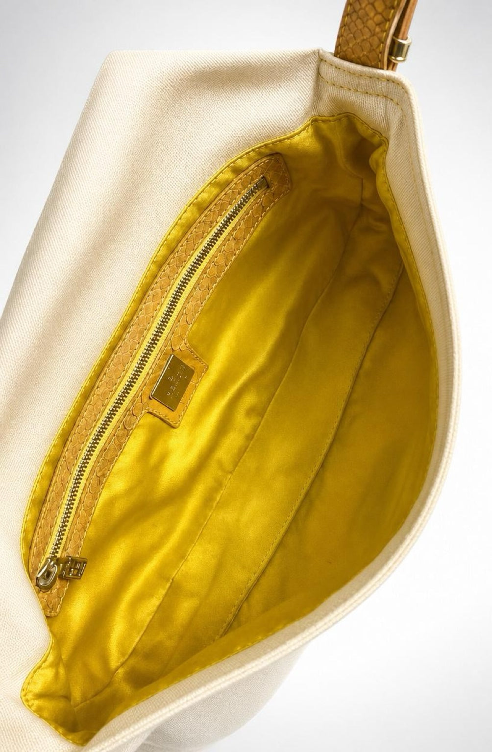 Vintage FENDI White Denim Baguett Bag with Yellow Python Trim