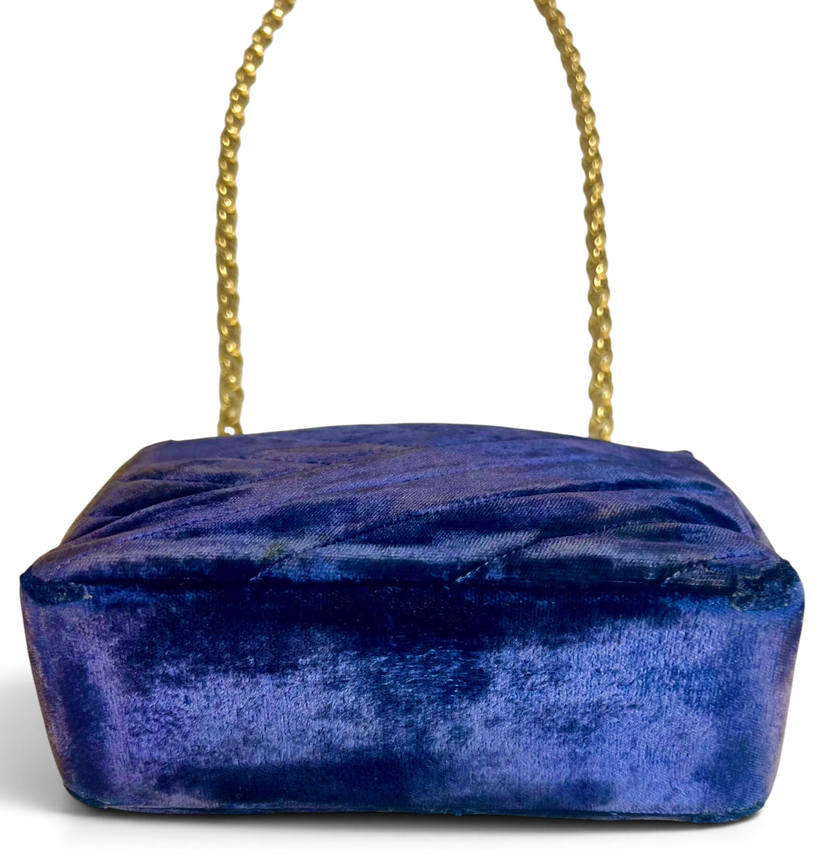 Vintage Chanel 1991-1994 Navy Blue Velvet Crystal 24K Bijoux Mini Square Chevron Classic Flap Bag