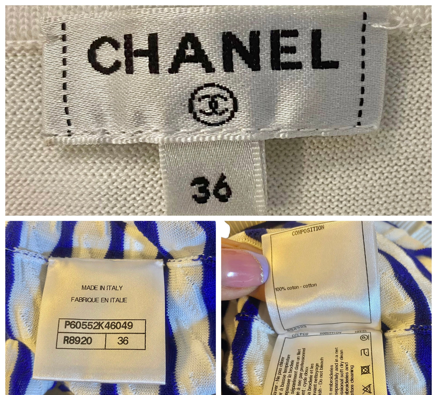 Chanel 19C La Pausa CC Wave Stripe Blue White Polo Shirt FR 36