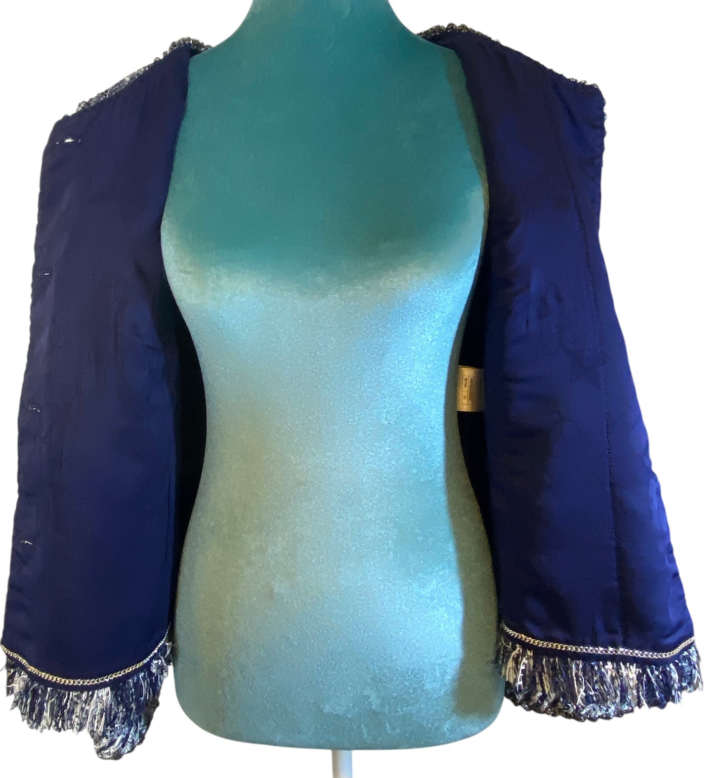 CHANEL 18P BLUE FANTASY TWEED LESAGE JACKET FR 42