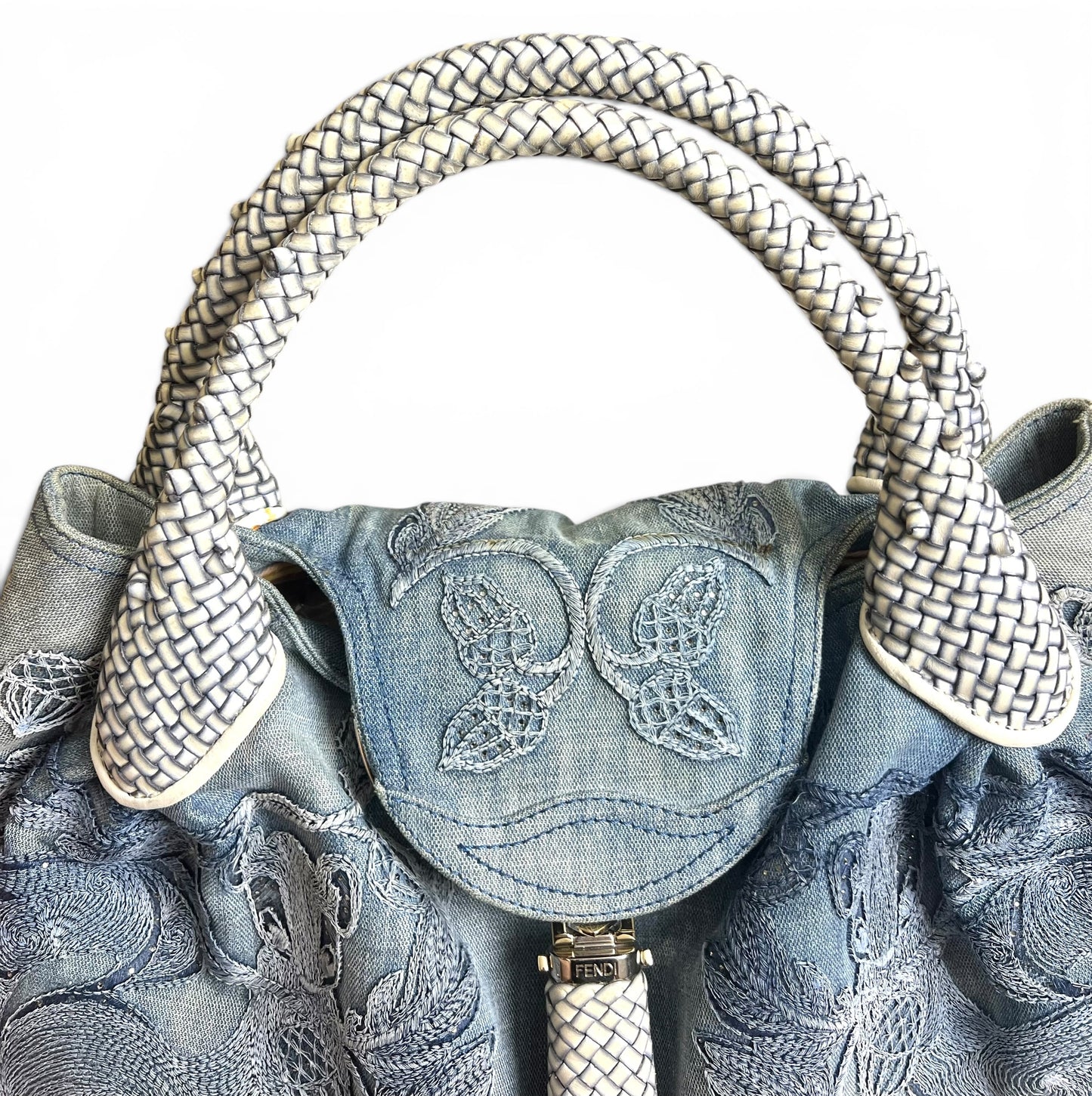 Vintage Fendi 2006 SS Limited Edition Blue Denim Squirrel Embroidered Spy Bag