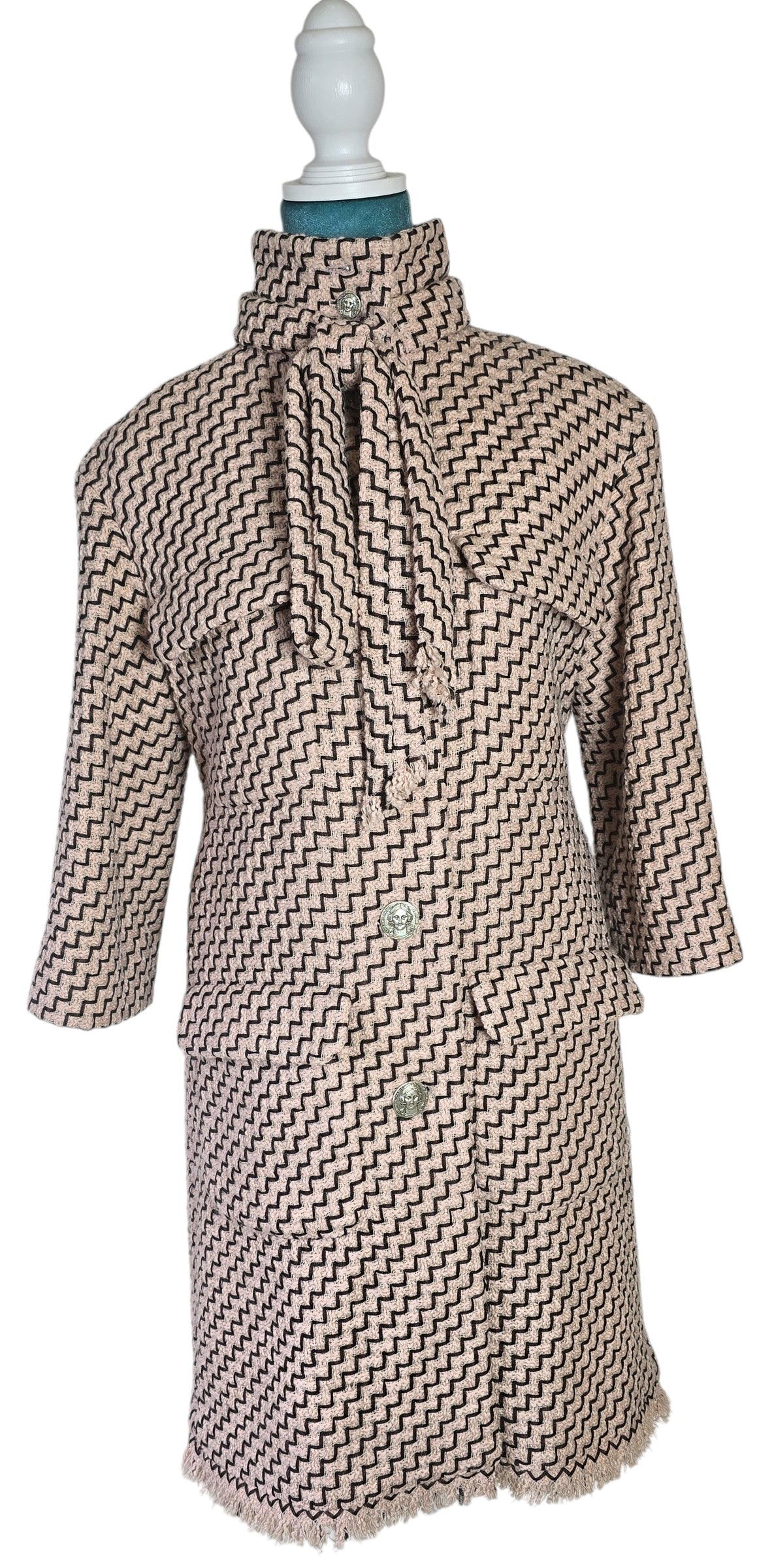 Chanel 16A Paris-Rome Runway Pink White Dress Coat FR 38