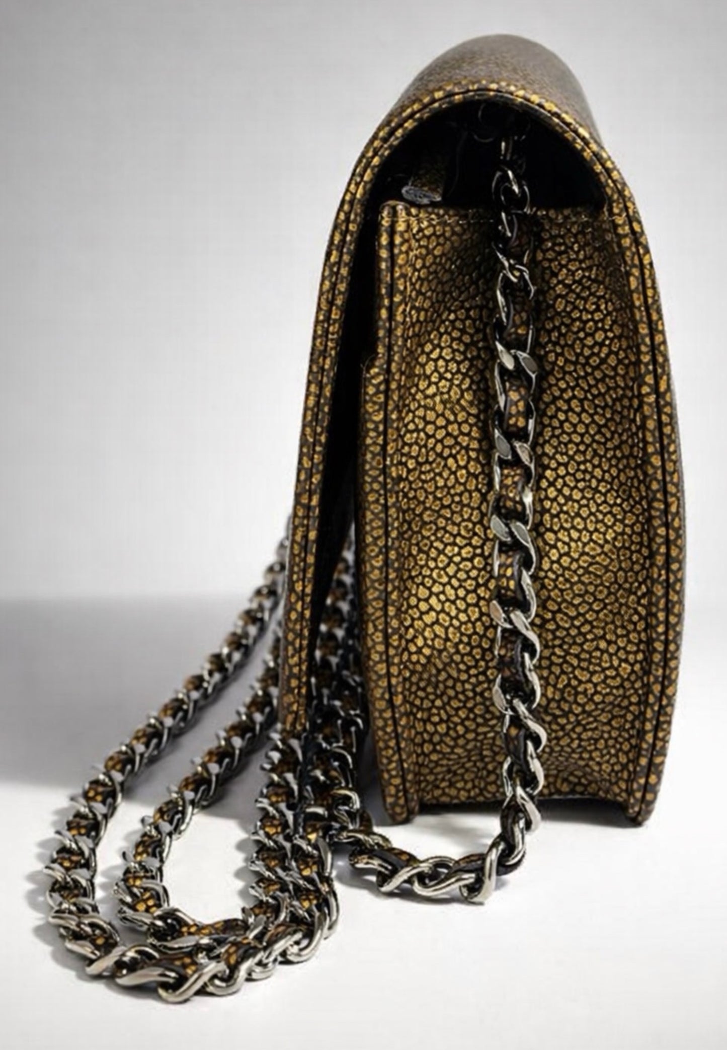 Chanel Caviar Bronze Metallic Double CC Wallet on Chain WOC