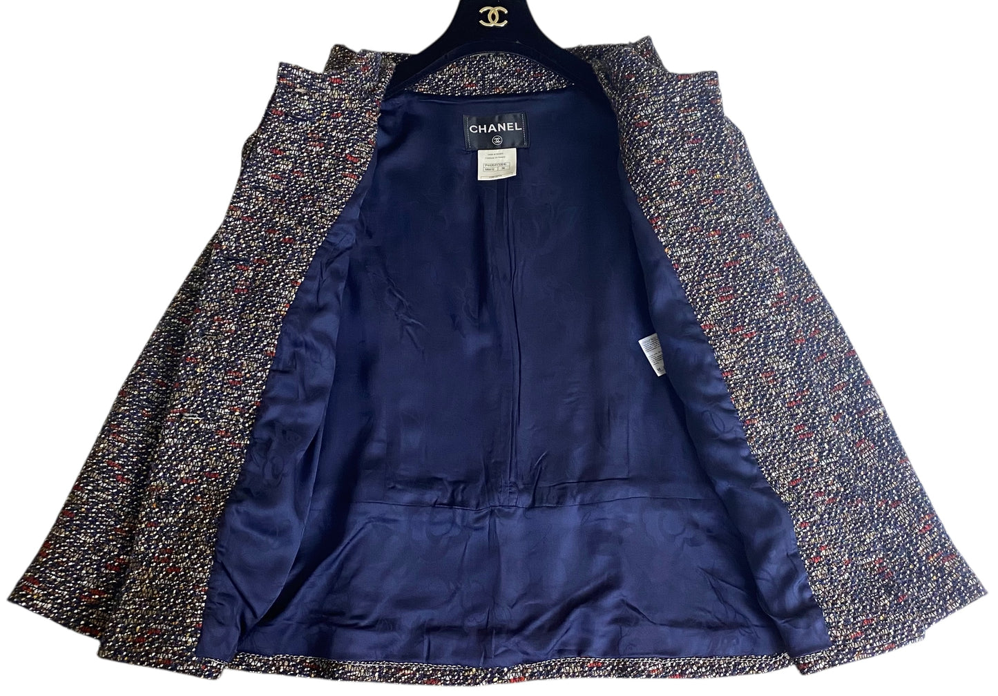 CHANEL 12A BOMBAY BLACK BROWN RED BEIGE NAVY TWEED JACKET FR 36