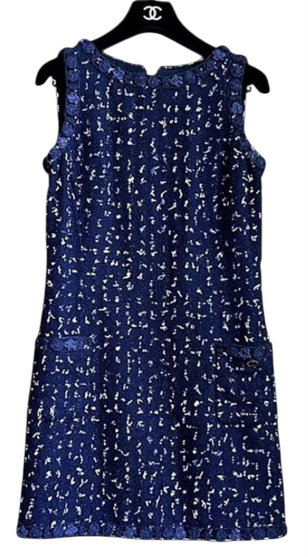 Chanel 11C Saint-Tropez Cruise Collection Navy Blue Tweed Dress FR 44